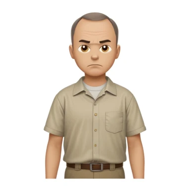 Carl from Sling Blade, serious expression, recognizable features, neutral background, full body, chin sticking out, slouching posture, no glasses, shirt with collar,  side view sticker