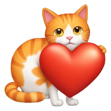 Orange cat hugs red big  heart sticker