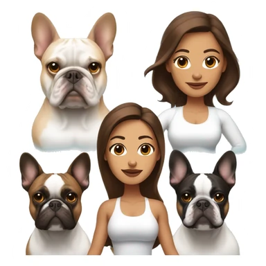 latin women with long brown hair in yoga outfit standing alongside two french bulldogs  sticker