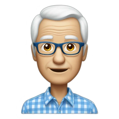 80-year-old grandfather with white skin color and glasses to see, wearing a white and blue checkered shirt. With white hair on the sides of his head. No hair in the middle of the head. sticker