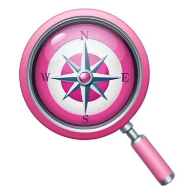 mix light pink dark pink and white girly internet compass logo with a small magnifying glass sticker