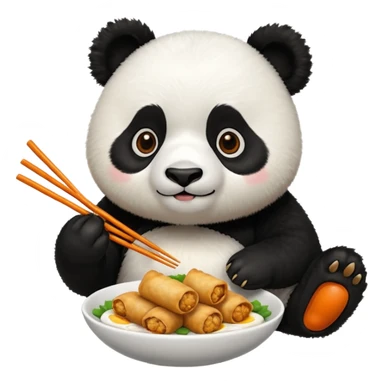 Panda eating Panda Express with orange chicken and egg rolls sticker