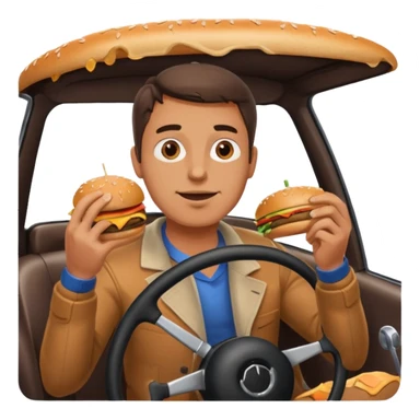 make a man eating a burger and then driving a car sticker