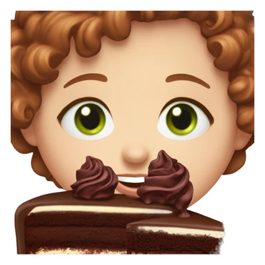 a white girl with burgundy wavy hair and black eyeliner and green eyeseating a huge piece of chocolate cake  sticker