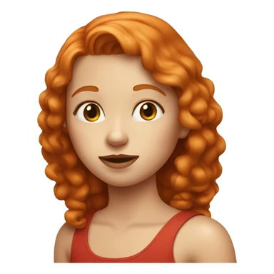 Ginger girl with scarlet red colored top lip and brown colored bottom lip sticker