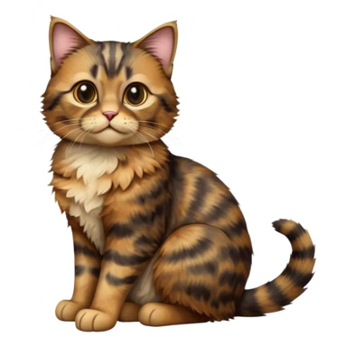cinematic-[tortoiseshell tabby cat]-realistic-full-body-sitting-emoji,-tail-curled-playfully-around-its-paws,-head-tilted-dramatically,-scruffy-[dark faced tortoiseshell coloured]-fur,-simplified-yet-realistic-focused-features,-highly-detailed,-glowing-with-an-almost-sarcastic-glow sticker