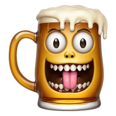 Mimic monster disguised as a beer mug with teeth and tongue, tipsy looking eyes sticker