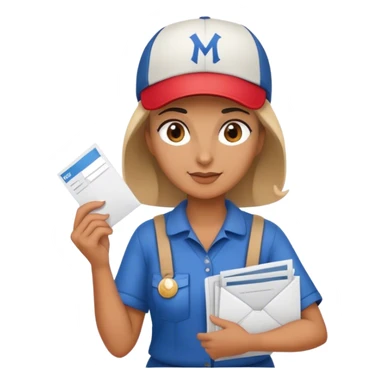 us mail lady holding mail with a baseball hat sticker