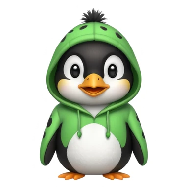 A cute penguin with a frog hoodie with a smile, smiley face in the middle sticker