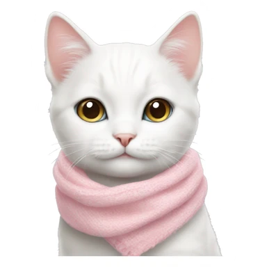 cute white cat wearing a baby pink scarf sticker