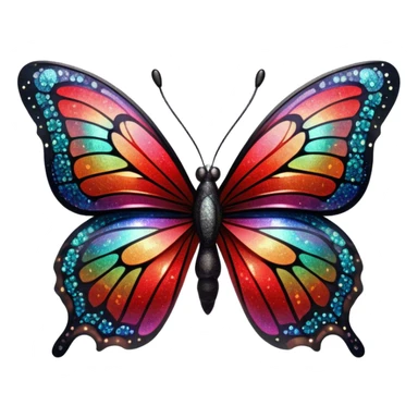 sparkly black and red glittery iridescent rainbow transparent butterfly with detailed intricate patterns sticker