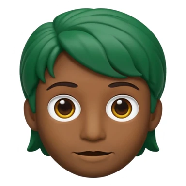 Crie um Memoji/emoji em estilo 3D, com pele verde, expressão assustada, olhos grandes castanhos, sem óculos. Cabelo curto e cacheado, bagunçado, de cor preta. Inclua pequenos detalhes como marcas sutis no rosto, mantendo o estilo cartoon da Apple. Use iluminação suave e fundo branco. sticker