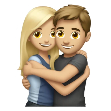 Hugs brunette girl and blonde boy  sticker