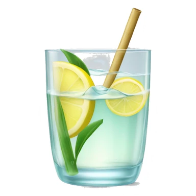 clear water with lemon in glass with bamboo lid and straw sticker