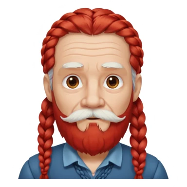 very old, white bearded and white mustached, red long haired, braided, earringed sticker