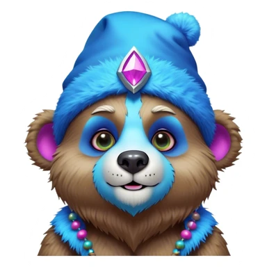 3D, adorable little Pixar style blue neon punk bear wearing a jester hat, ultra detailed, each lash, eye, and strand of fur is shown in stunning detail as though captured in a timeless photograph, rich textures, visually rich, so lifelike it feels like it could leap off the page at any moment sticker