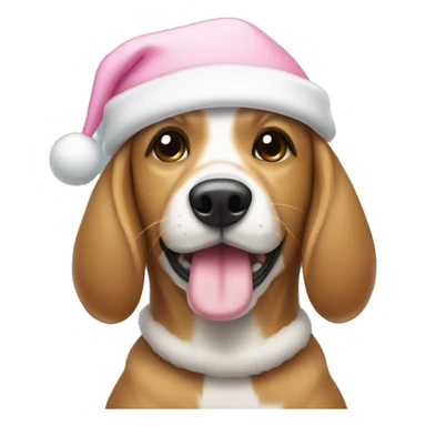 Dog with light pink Christmas hat and white bone in mouth sticker