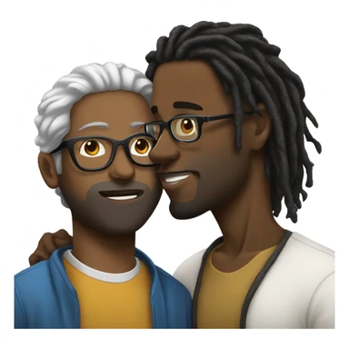 Black guy with dreads kissing white guy with glasses sticker