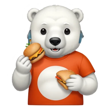 polar bear with burger wearing red orange tshirt sticker