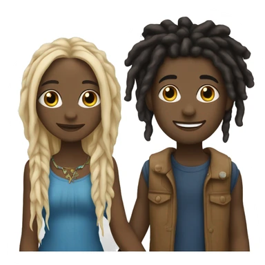 A pretty black girl with dreads holding hands with a blonde white boy with blue eyes sticker