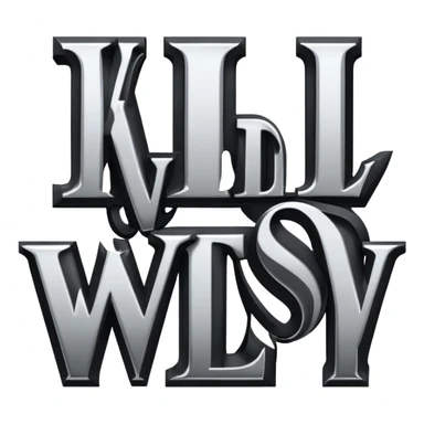 western cowboy style connected BLK letters with metallic silver outline, wild west typography, transparent background, only the black letters visible sticker