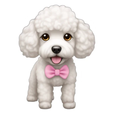White poodle bichon with pink nose sticker