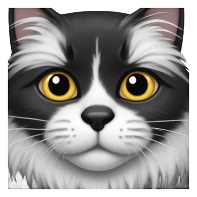 fluffy black and white cat with black mustache sticker