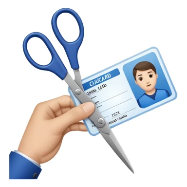 Scissors cutting an ID card in 2 parts.hyper realistic sticker