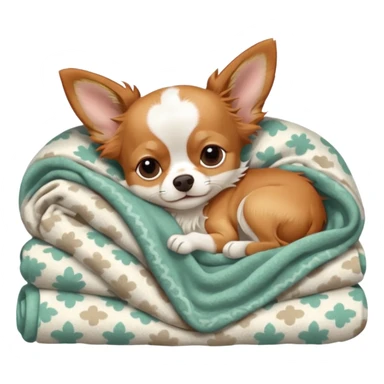 Long haired chihuahua, beige/redhaired with white chest and white socks, head without white, sleeping cutely under blanket sticker