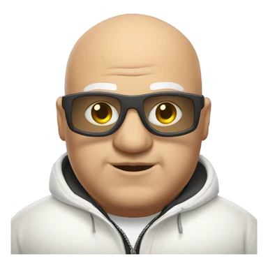 chubby bald man with goggles and white jacket close up with ear rings  and mohawak hai style  sticker