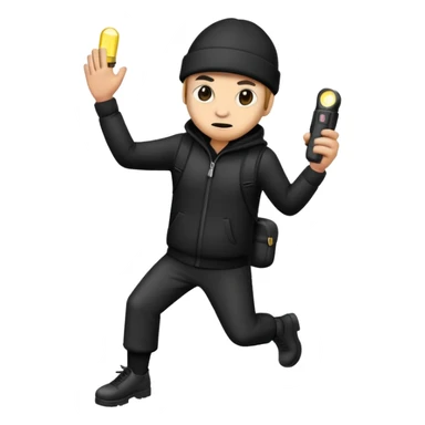 robber emoji tiptoeing with a flashlight black beanie sticker