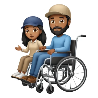 Beige skin man with a beard and cap in a wheelchair and a dark brown skin woman with long black hair in a wheelchair  sticker