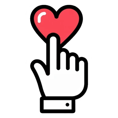 hand with index finger touching or clicking on a heart sticker