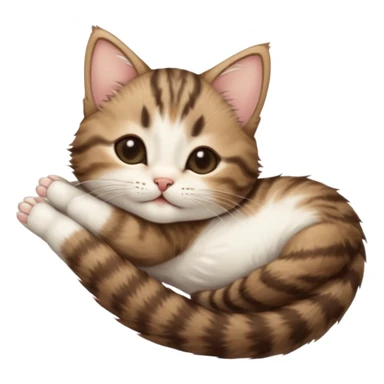 dark brown tabby and white kitten in funny positions stretched our upside down with eyes closed sticker