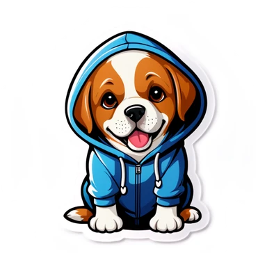 Dog wearing a hoodie sticker