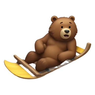 Brown bear sliding down snowy mountains on sleds  sticker