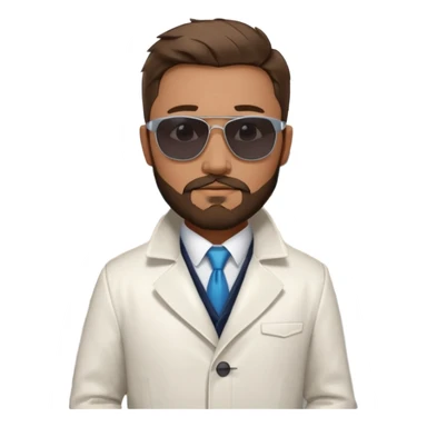 White tesla model 3 with one cool physician with dark blond hair, beard and dark sunglasses next to it sticker