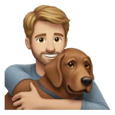 Red Labrador giving brown haired man a hug with no facial hair sticker