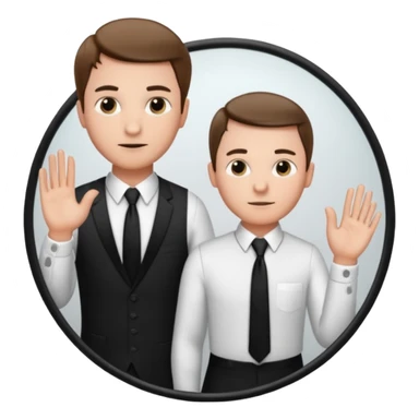 A man looking into a mirror holding his hand. He should be facing the mirror. He should be wearing a white dress shirt and a black tie. sticker