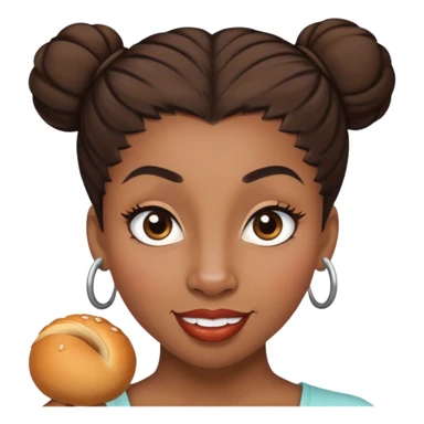 Une femme à la peau noire avec un chignon haut et les cheveux sont bruns avec un œil marron et un œil marron très très claire et une grosse bouche et des gros sourcils et un gros nez  sticker