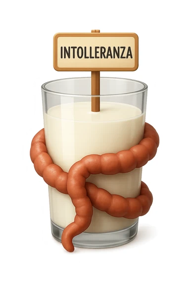 emoji stile iphone di un BICCHIERE DI LATTE CON COLON ATTORCIGLIATO INTORNO, HA UN CARTELLO CON LA SCRITTA "INTOLLERANZA" iperrealistico 4k, isolato su sfondo bianco sticker