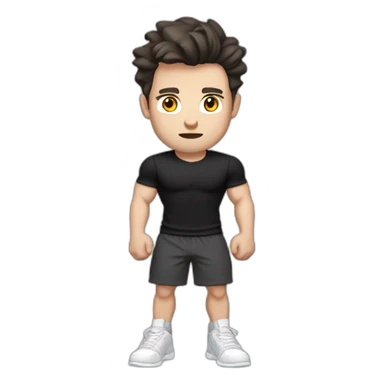 Confused Pale skinned Fit Man With the biceps and dark brown hair in black shirt, gray sports shorts and white Sneakers sticker