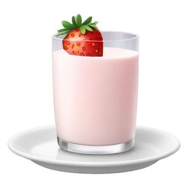 hot strawberry milk in a white glass with a small plate underneath sticker