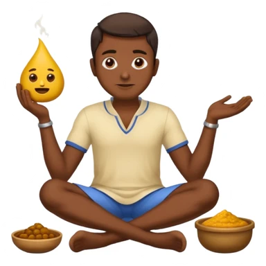 indian man sat on the floor with curry in one hand and the poop emoji in the other sticker
