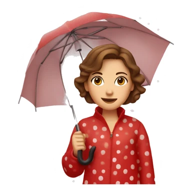 red polka dot umbrella with a girl with brown hair sticker