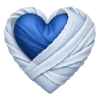white gauze strip wrapped diagonally around a dark blue heart sticker