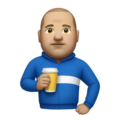 fat man in blue sweatsuit with white stripe sipping cup sticker