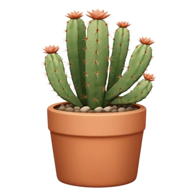 A ceramic pot in a pastel terracotta color, shaped like a cylinder, with a tall pot containing a desert cactus. sticker