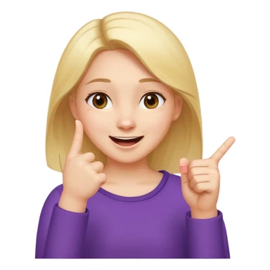 girl with her hand up holding her thumb and index finger close together tip to tip giggling sticker