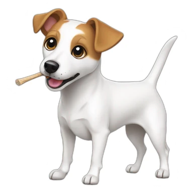 White jack Russell terrier chewing stick sticker